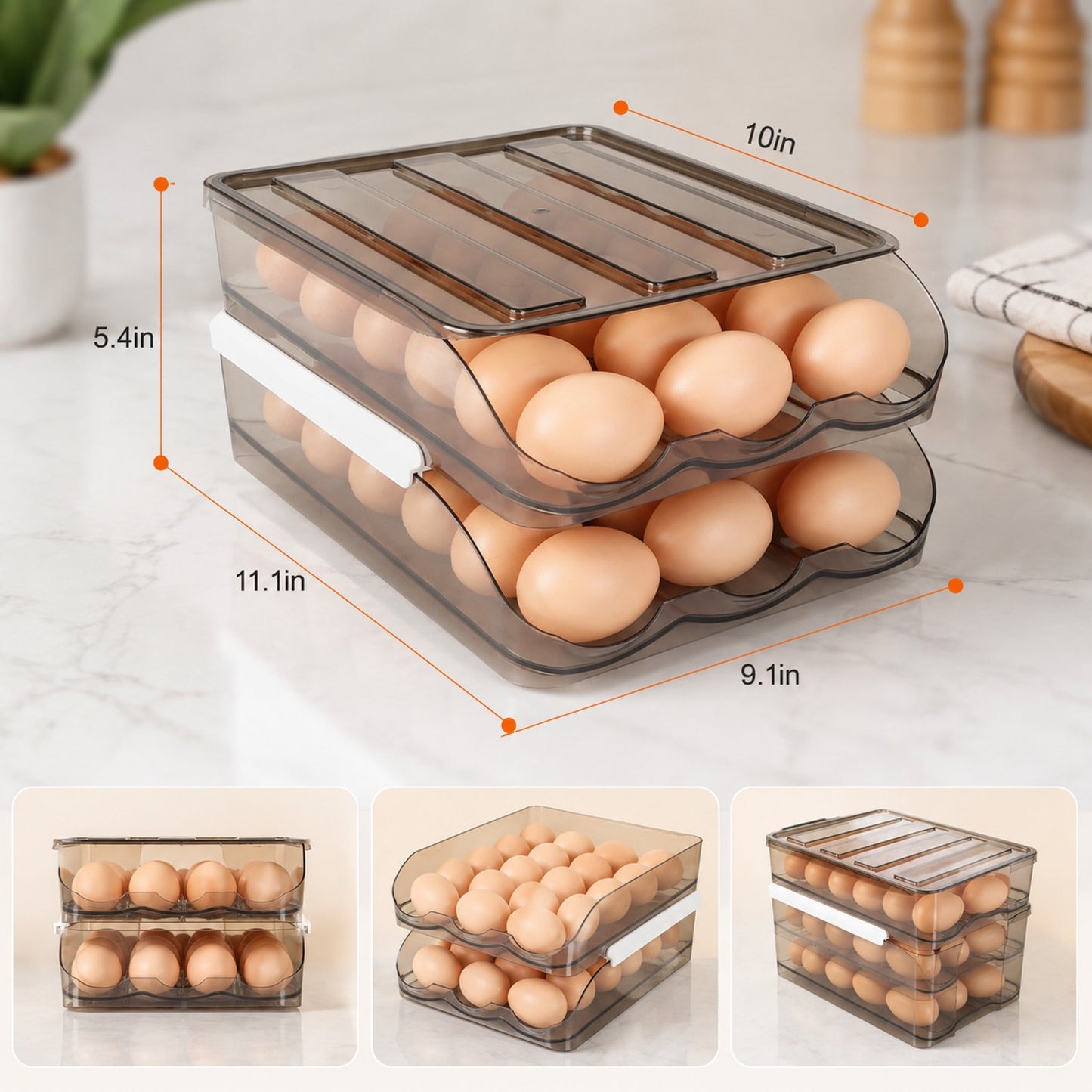 Prime Essentials Rolling Egg Organizer Auto Dispenser Clear Space-Saving Storage