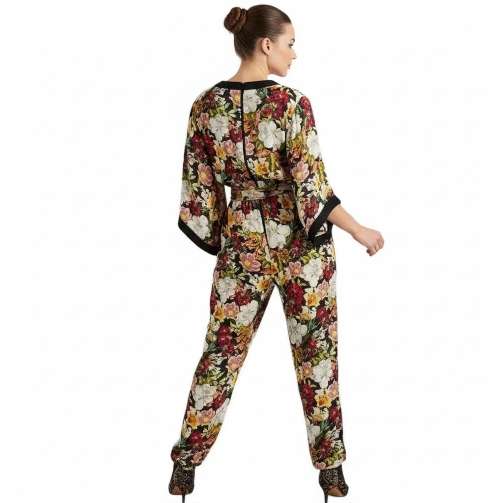 Alice + Olivia Satin Jumpsuit Floral US 0 Elegant Style