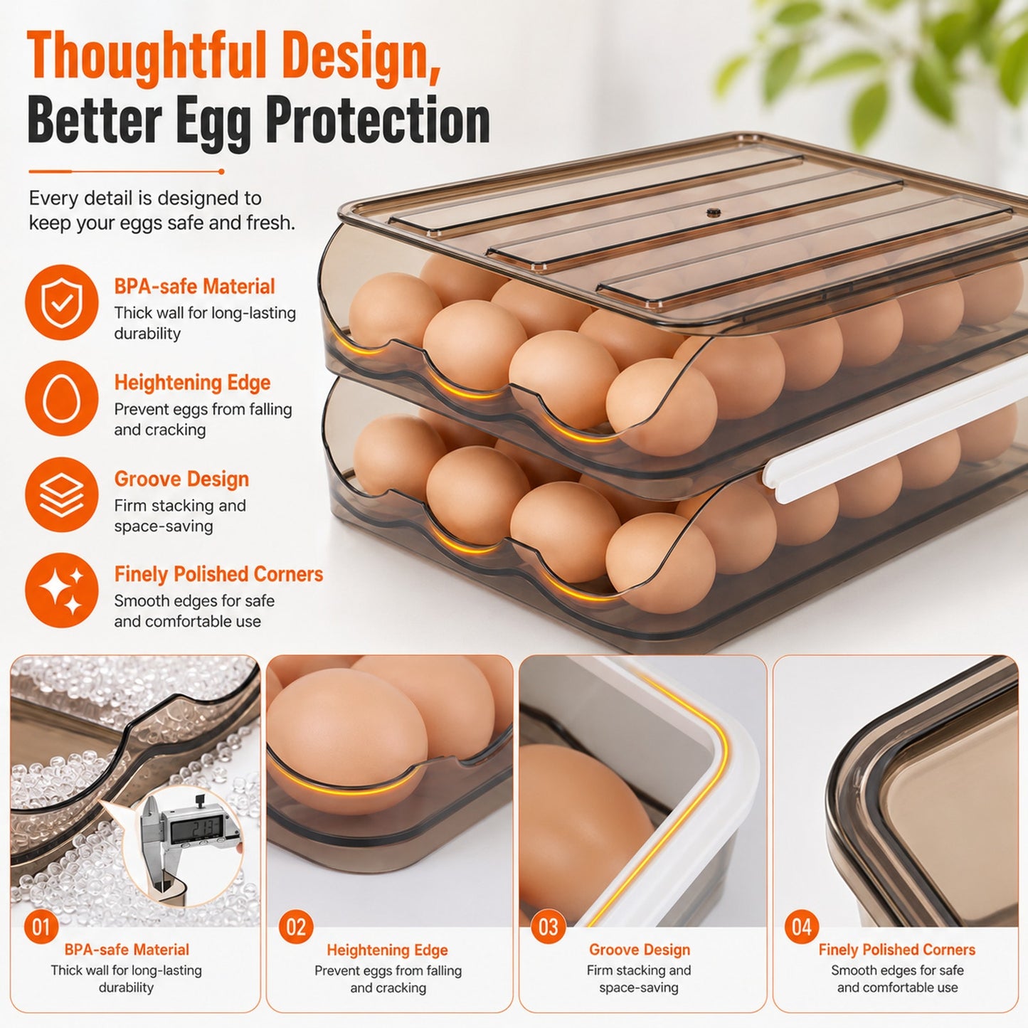 Prime Essentials Rolling Egg Organizer Auto Dispenser Clear Space-Saving Storage
