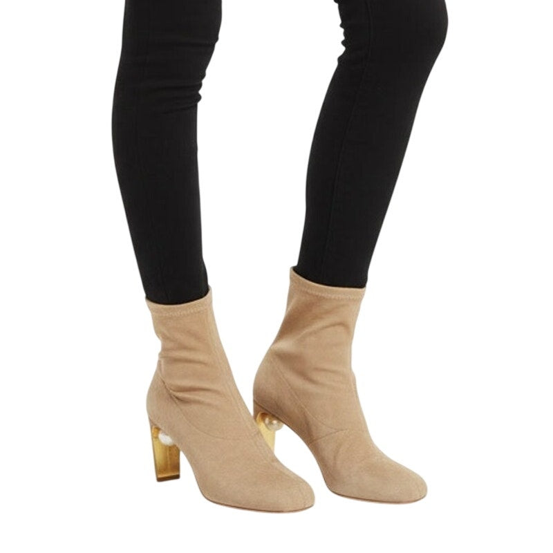 Luxury Ankle Boots for Women - Nicholas Kirkwood's Maeva Brown Stretch Suede - Prime Essentials