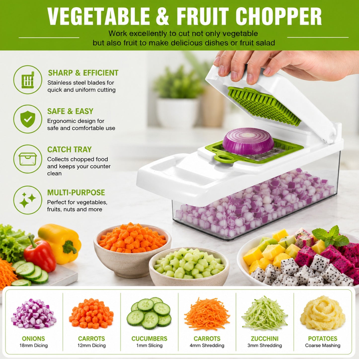 Prime Essentials 12-in-1 Vegetable Chopper with Container Fast Meal Prep