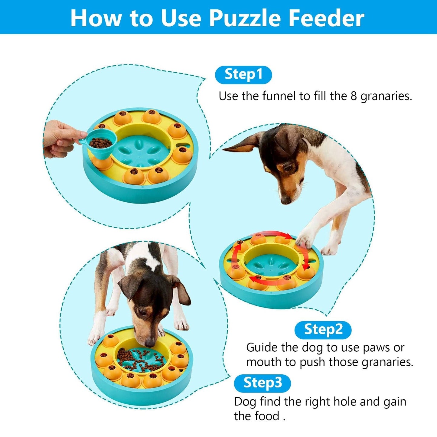 1Pc Dog Puzzle Food Feeder Slow Feeding Bowl Interactive Toy Dog Treat Dispensing Toy For IQ Training Mental Enrichment For Small Medium Large Dog Cat - Prime Essentials
