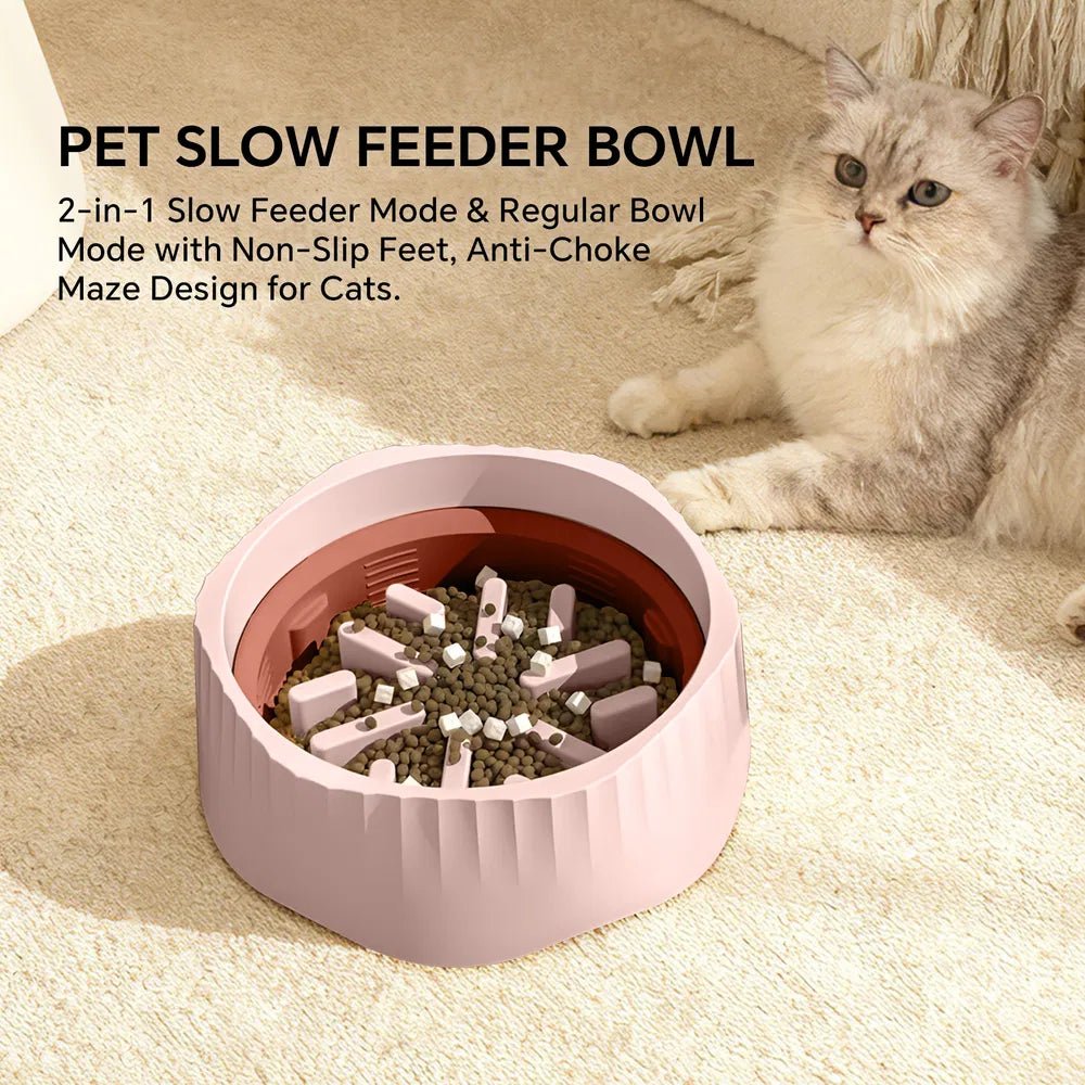2-in-1 Dual Mode Large Plastic Cat Slow Feeder Bowl, Switchable Fast&Slow Feed - Prime Essentials