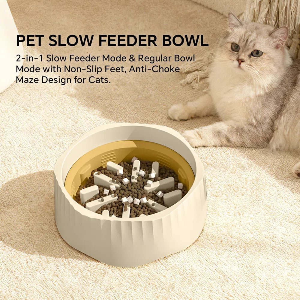 2-in-1 Dual Mode Large Plastic Cat Slow Feeder Bowl, Switchable Fast&Slow Feed - Prime Essentials
