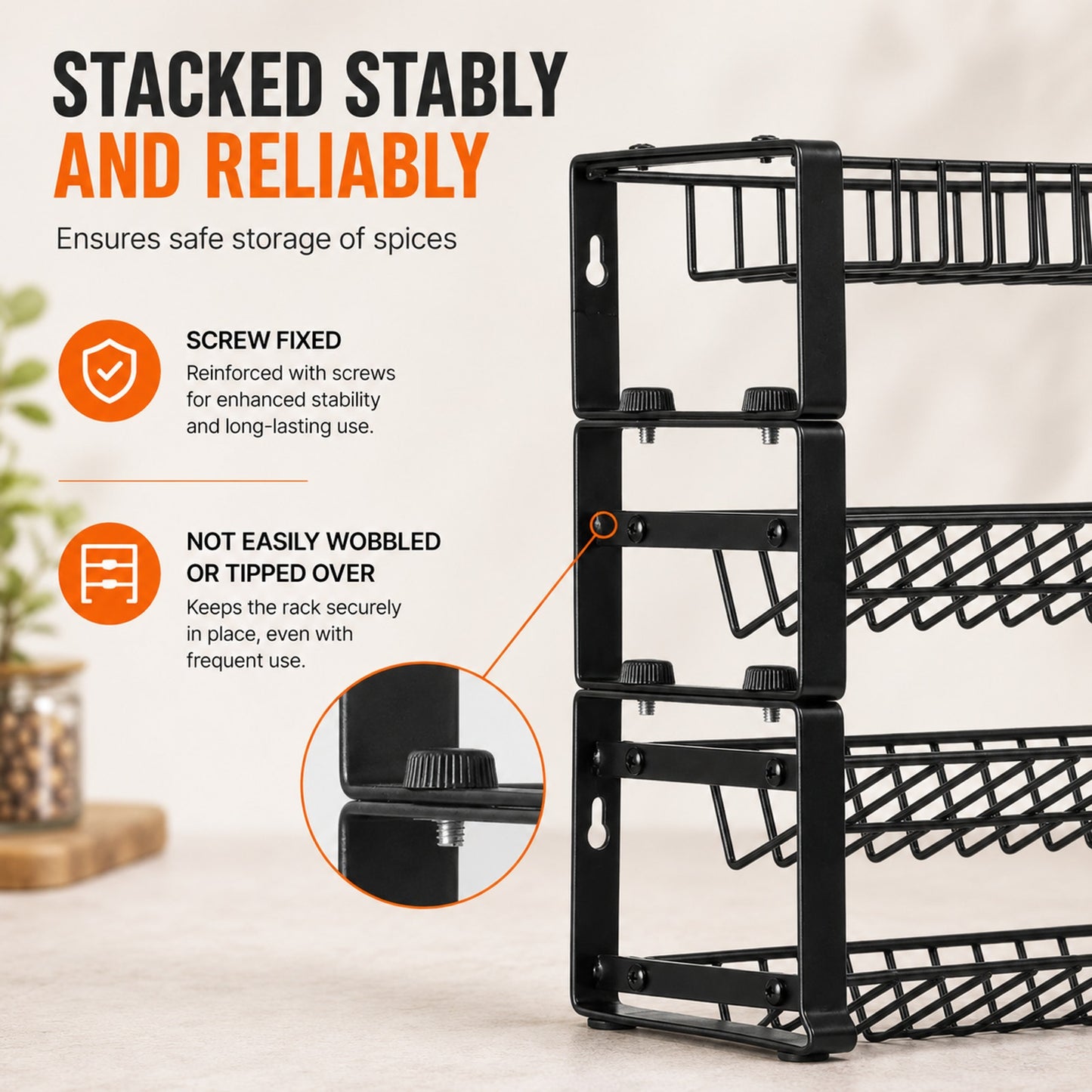 Prime Essentials Spice Rack Organizer 18x11 Metal Space-Saving Kitchen Storage