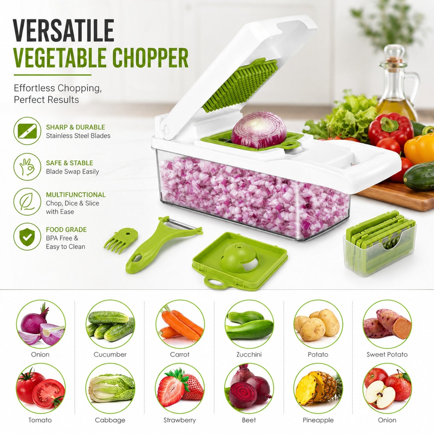 Prime Essentials 12-in-1 Vegetable Chopper with Container Fast Meal Prep