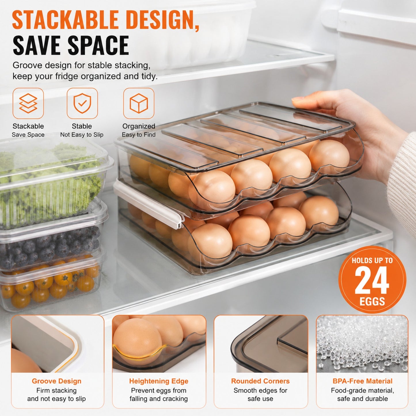 Prime Essentials Rolling Egg Organizer Auto Dispenser Clear Space-Saving Storage