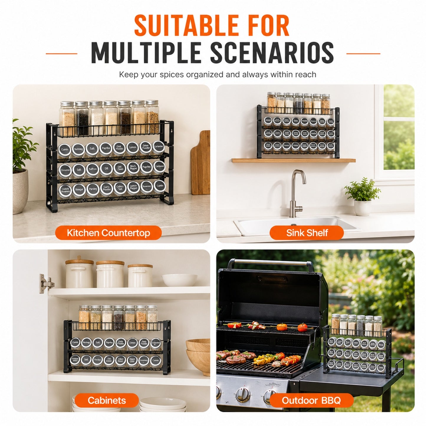 Prime Essentials Spice Rack Organizer 18x11 Metal Space-Saving Kitchen Storage
