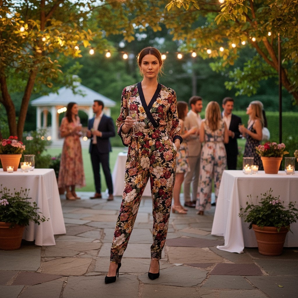 Alice + Olivia Satin Jumpsuit Floral US 0 Elegant Style