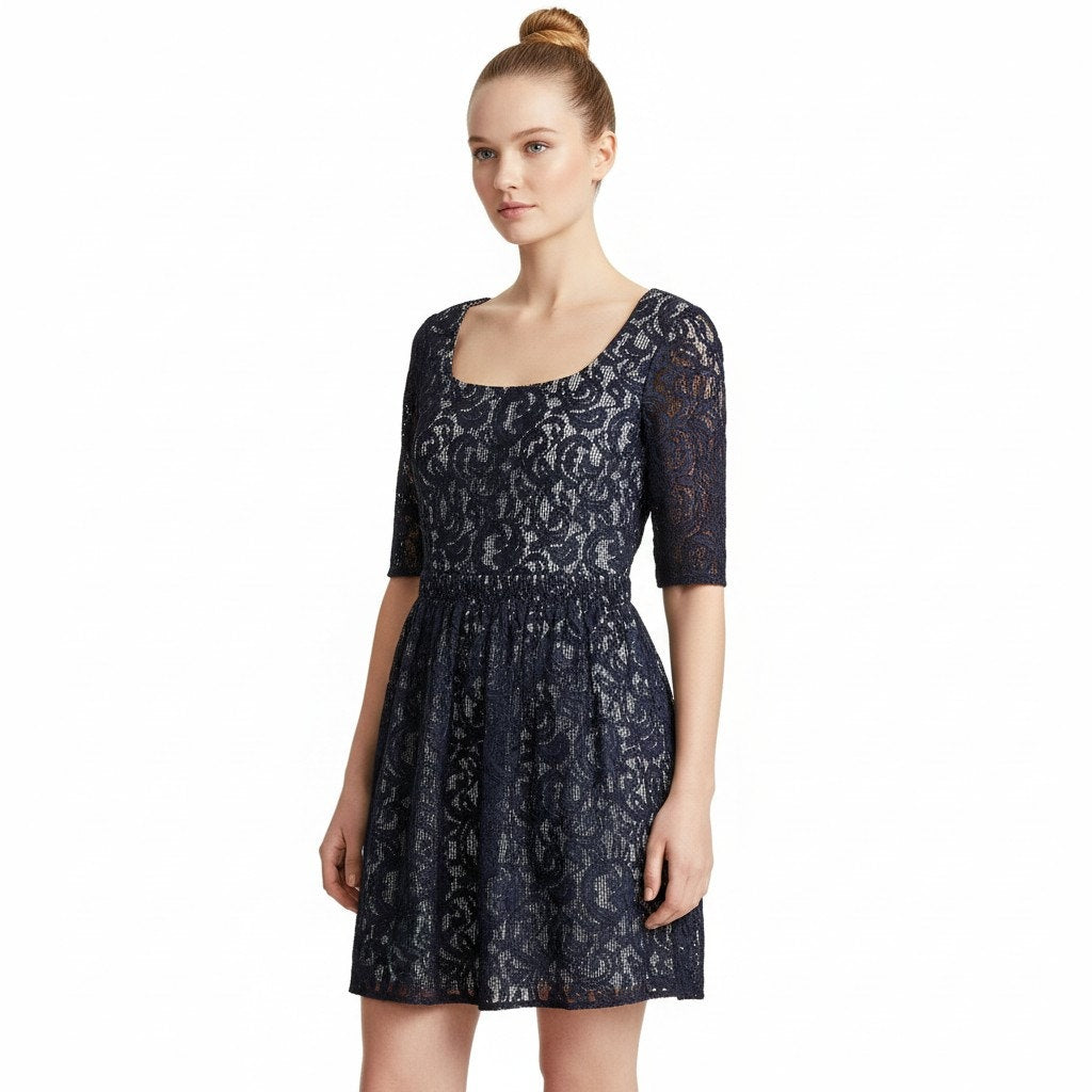Elevate Your Style with the Carven Blue Lace Mini Dress - Timeless Elegance Redefined - Prime Essentials