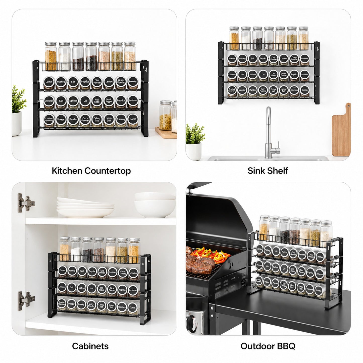 Prime Essentials Spice Rack Organizer 18x11 Metal Space-Saving Kitchen Storage