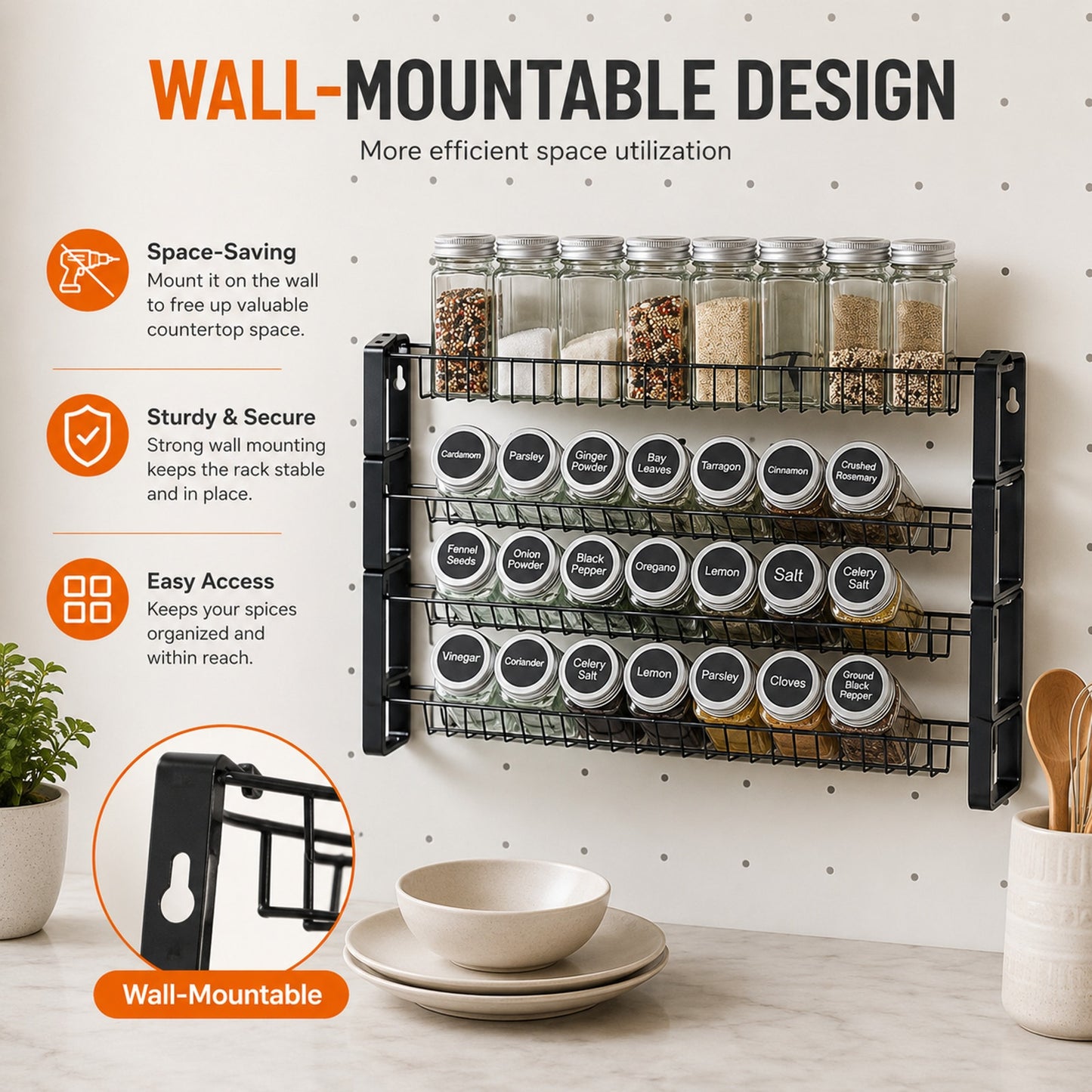 Prime Essentials Spice Rack Organizer 18x11 Metal Space-Saving Kitchen Storage