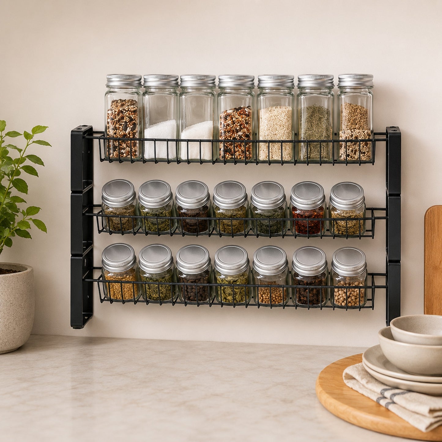 Prime Essentials Spice Rack Organizer 18x11 Metal Space-Saving Kitchen Storage