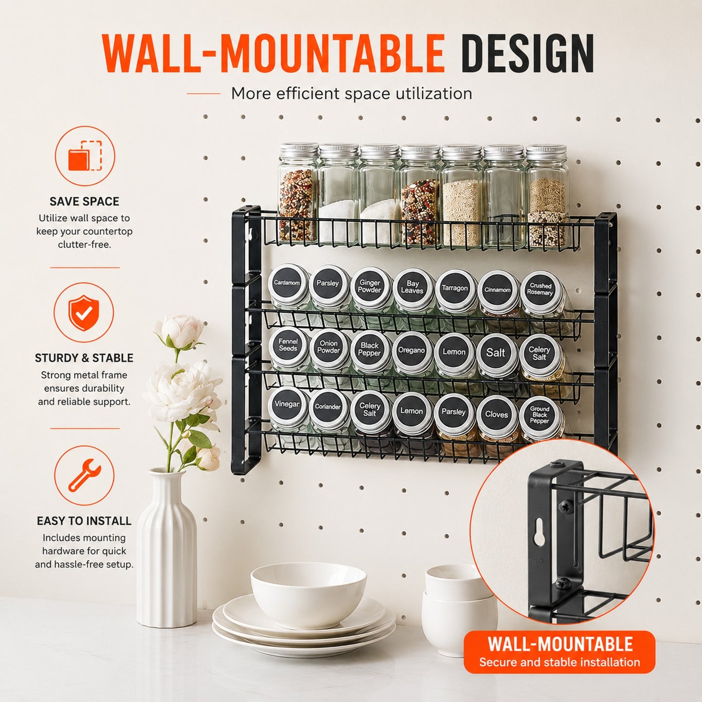 Prime Essentials Spice Rack Organizer 18x11 Metal Space-Saving Kitchen Storage