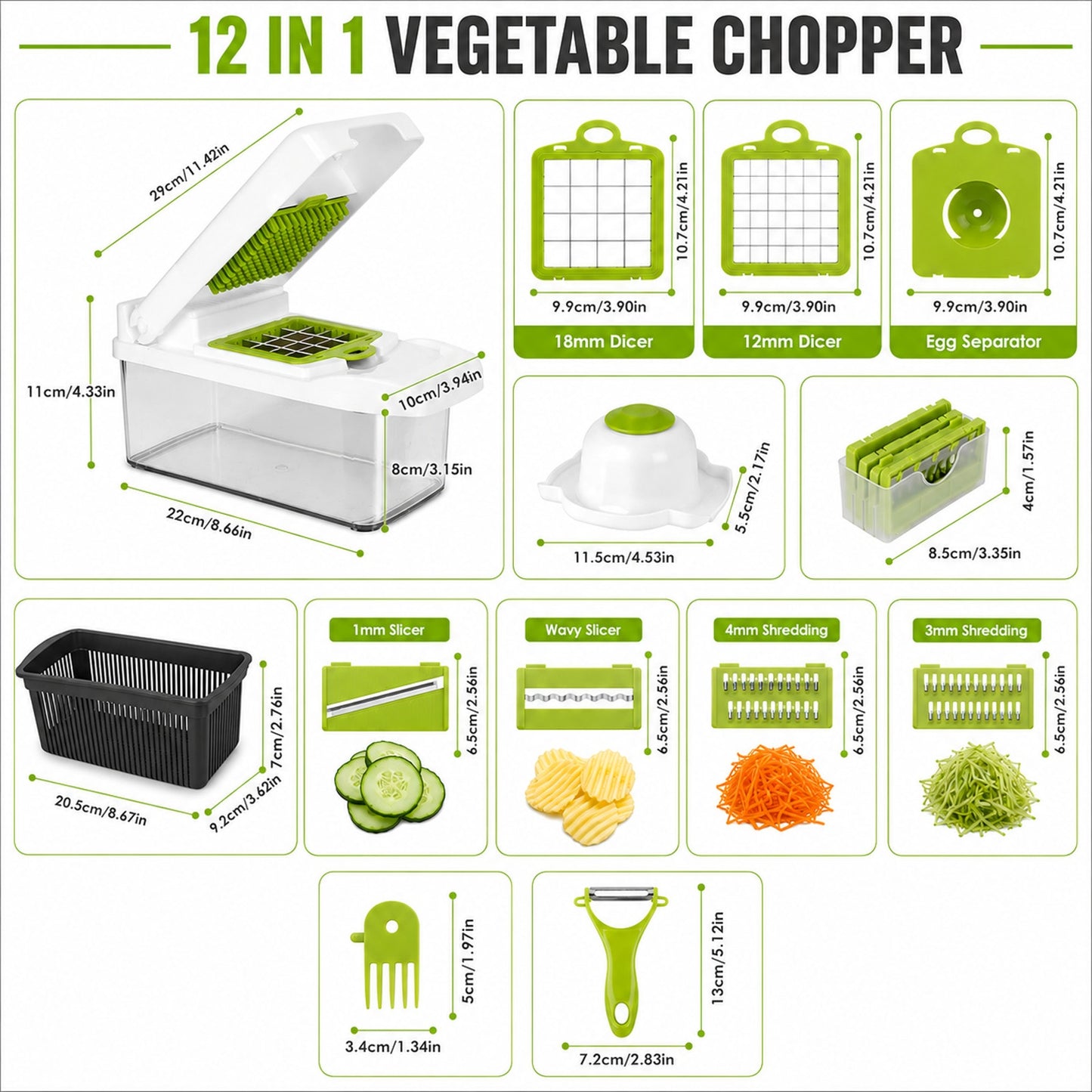 Prime Essentials 12-in-1 Vegetable Chopper with Container Fast Meal Prep