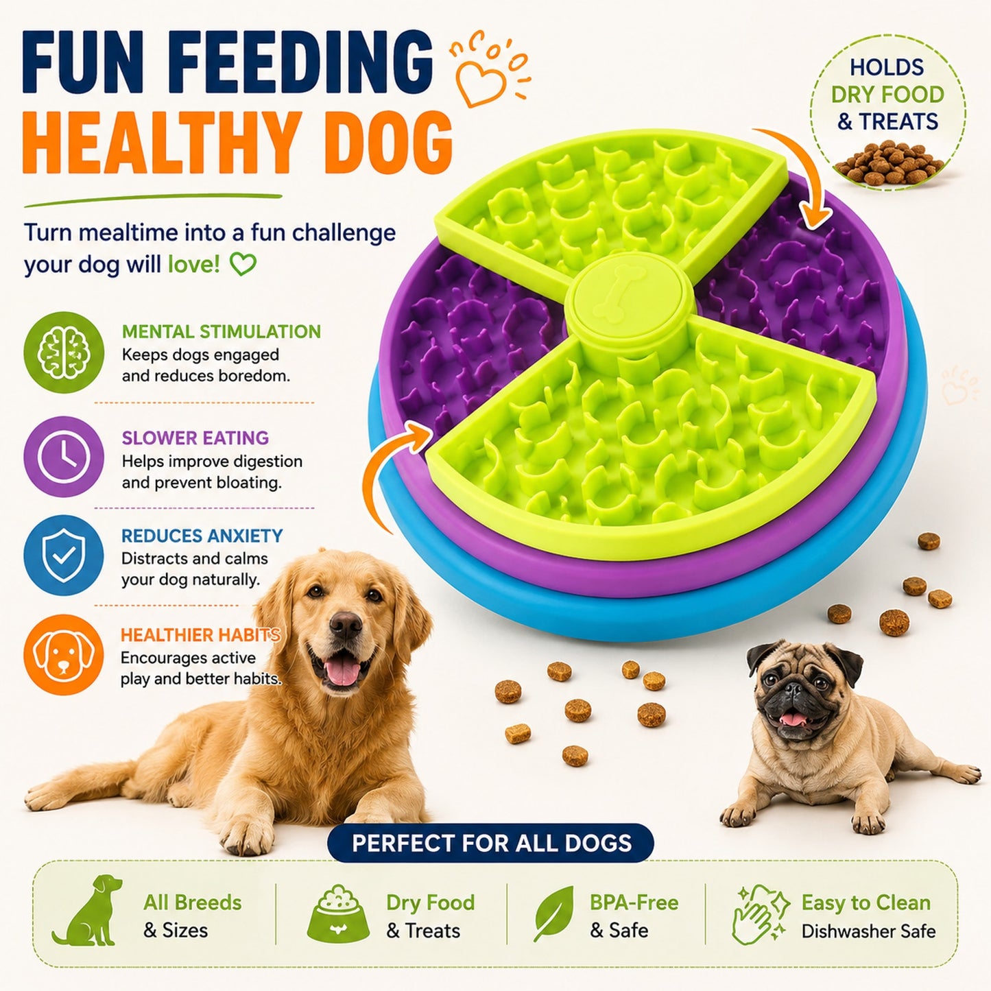 Prime Essentials 3-in-1 Slow Feeder Pet Bowl Interactive Puzzle Anti-Choking