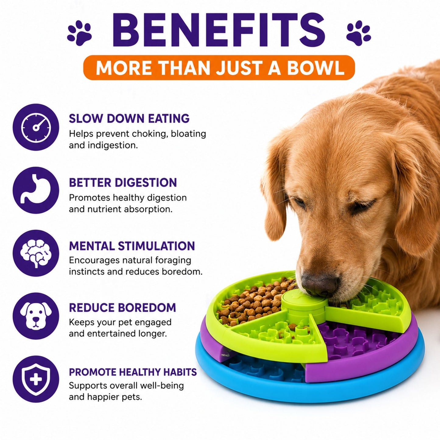 Prime Essentials 3-in-1 Slow Feeder Pet Bowl Interactive Puzzle Anti-Choking