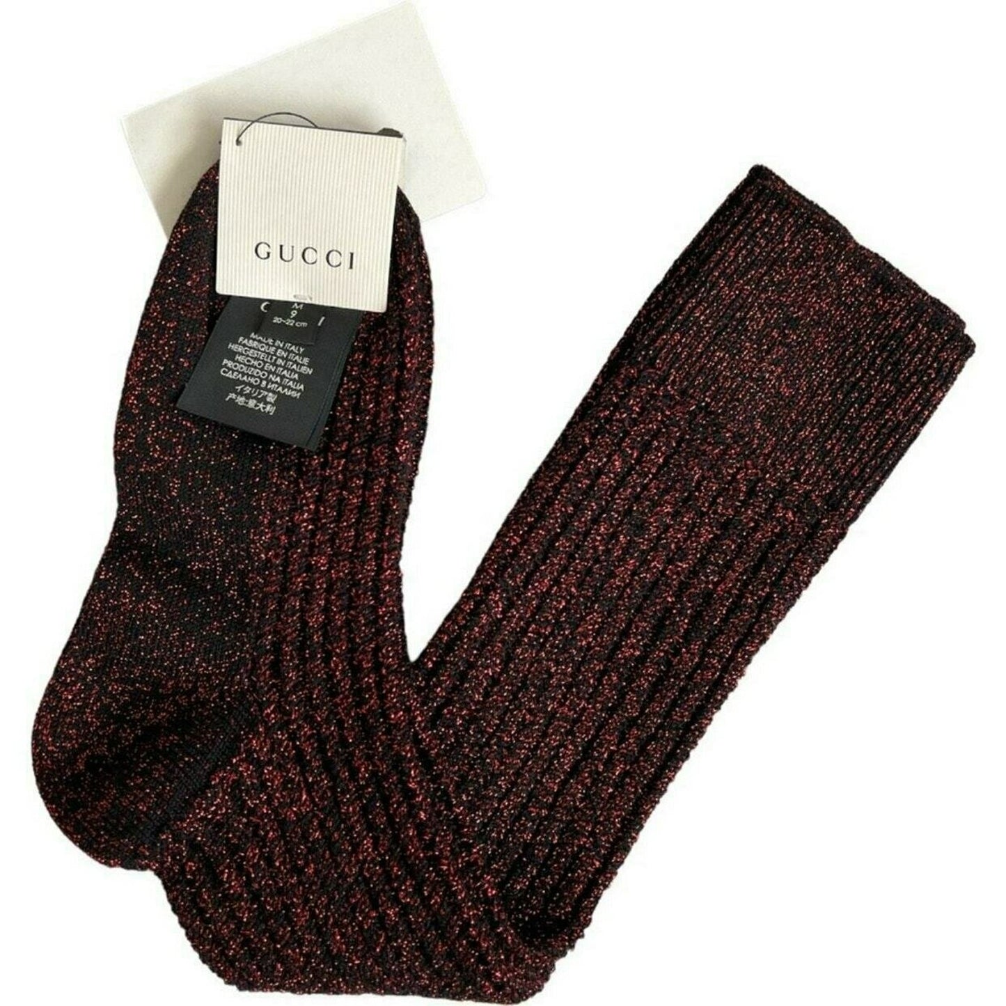Gucci Wool Crew Socks Metallic M9 Red Black Luxury Comfort