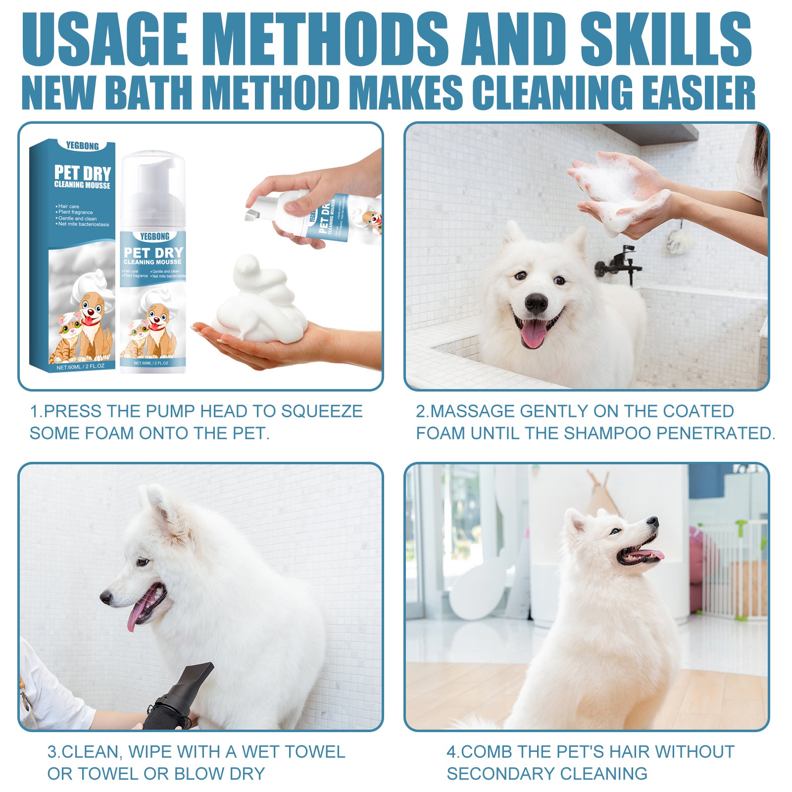 Pet Dry Cleaning Mousse for Cats & Dogs - product view 7