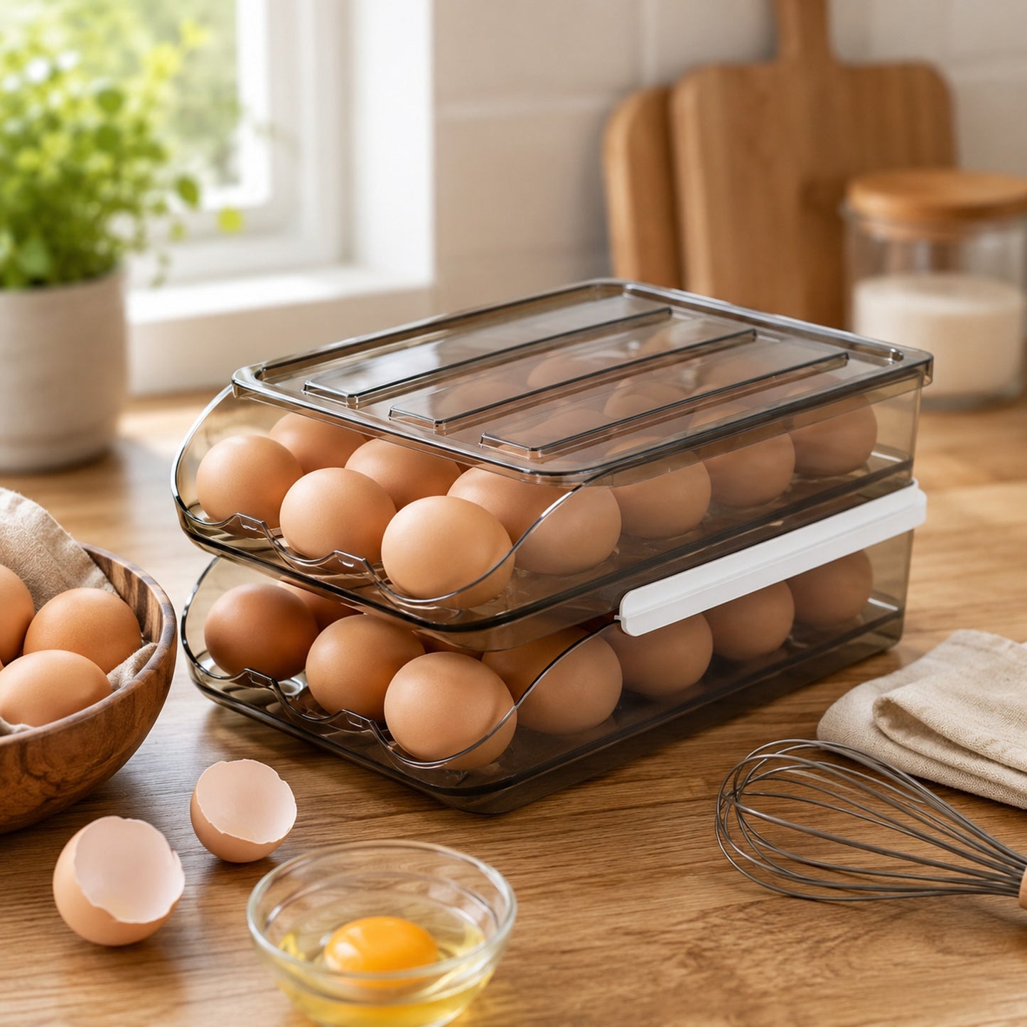 Prime Essentials Rolling Egg Organizer Auto Dispenser Clear Space-Saving Storage