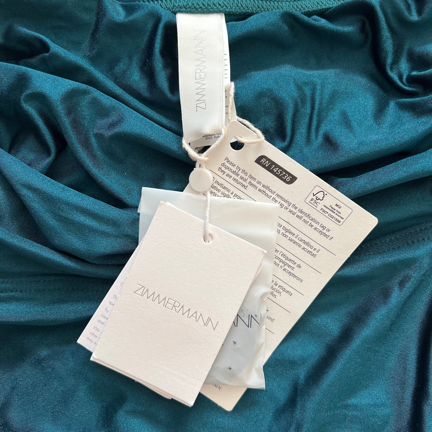 Zimmermann Bandeau Swimsuit Cutout Bow Teal US4 Flattering