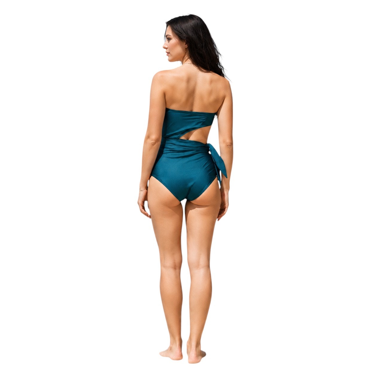 Zimmermann Bandeau Swimsuit Cutout Bow Teal US4 Flattering
