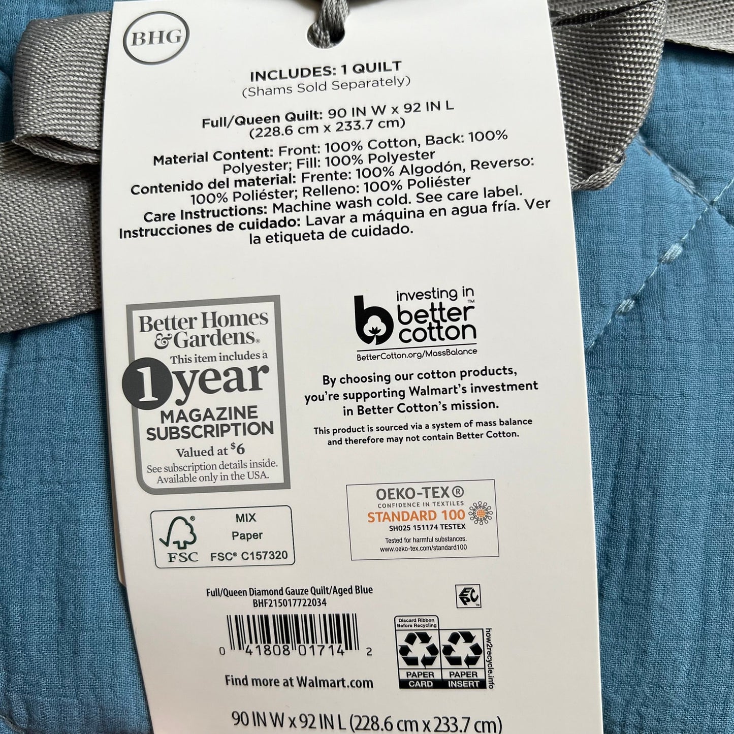 Better Homes Quilt Diamond Gauze Full Queen Soft Comfort