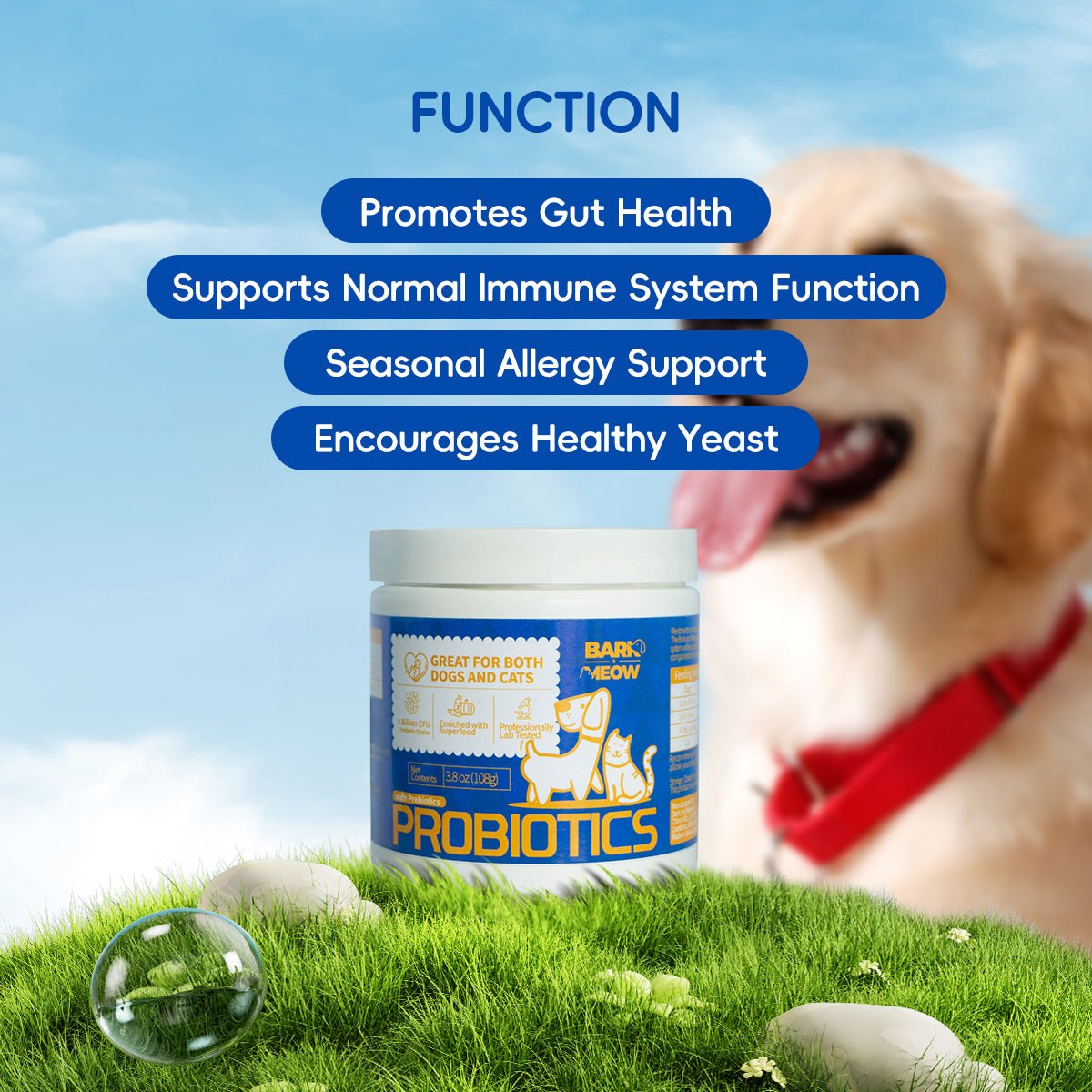 Bark & Meow Probiotics for Dogs & Cats - 7 Strains - Prime Essentials