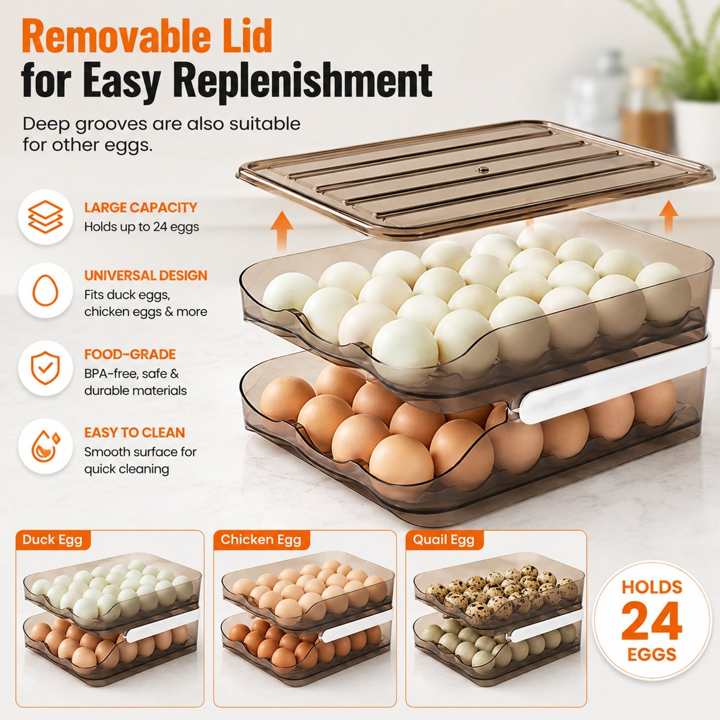Prime Essentials Rolling Egg Organizer Auto Dispenser Clear Space-Saving Storage