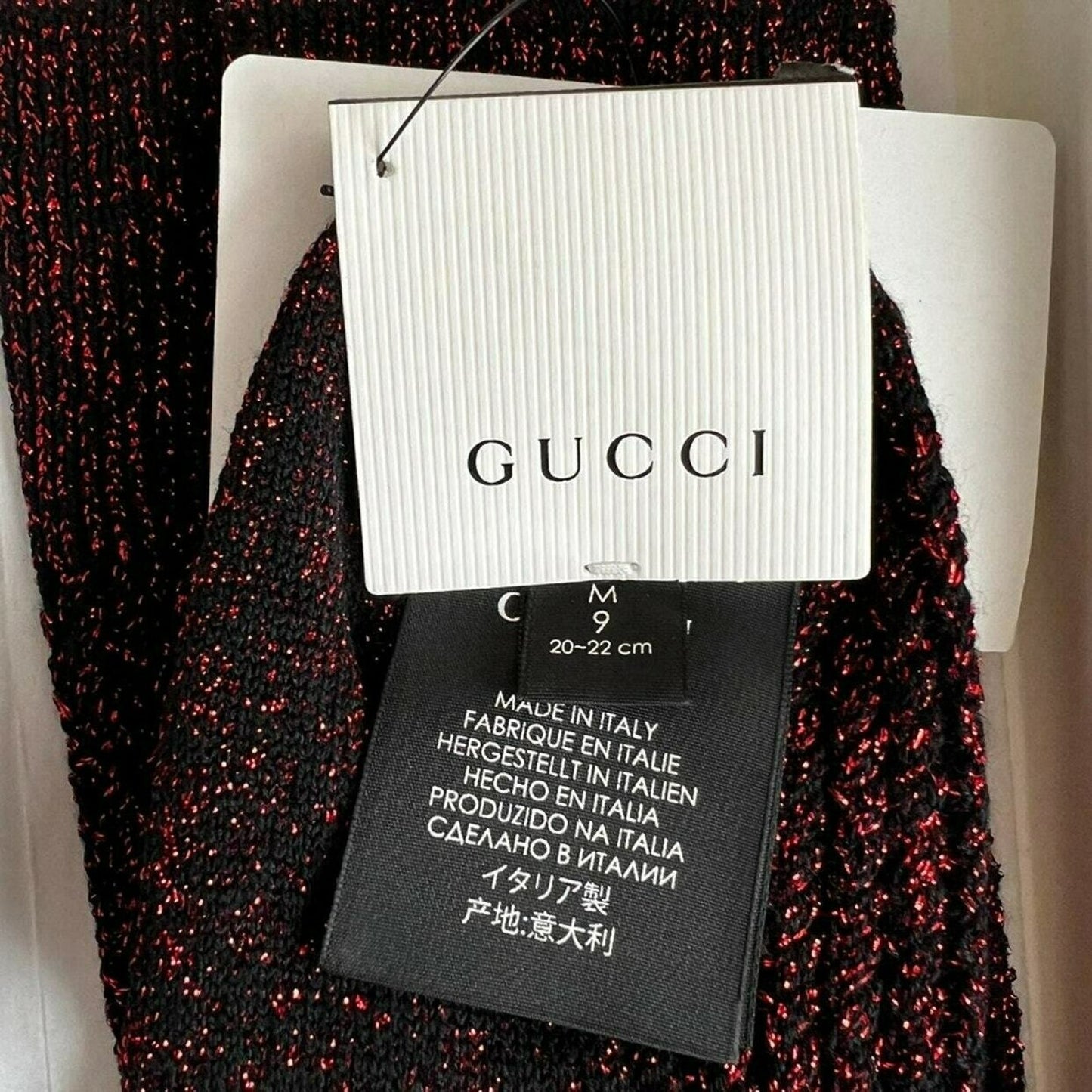 Gucci Wool Crew Socks Metallic M9 Red Black Luxury Comfort