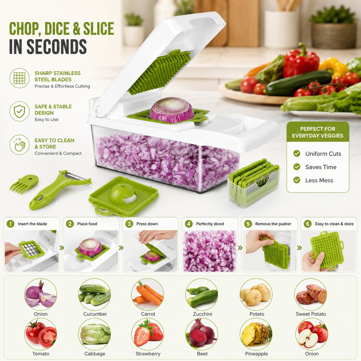 Prime Essentials 12-in-1 Vegetable Chopper with Container Fast Meal Prep