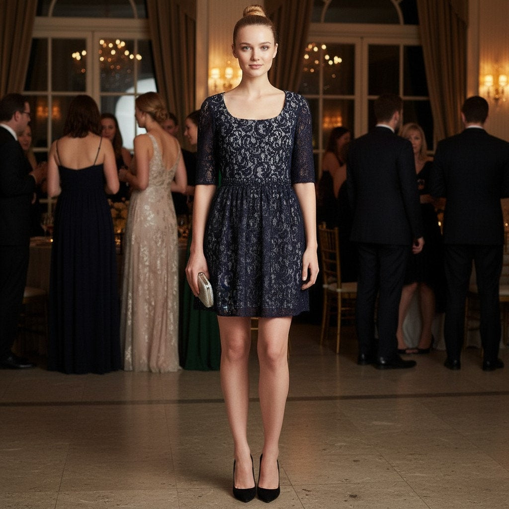 Elevate Your Style with the Carven Blue Lace Mini Dress - Timeless Elegance Redefined - Prime Essentials