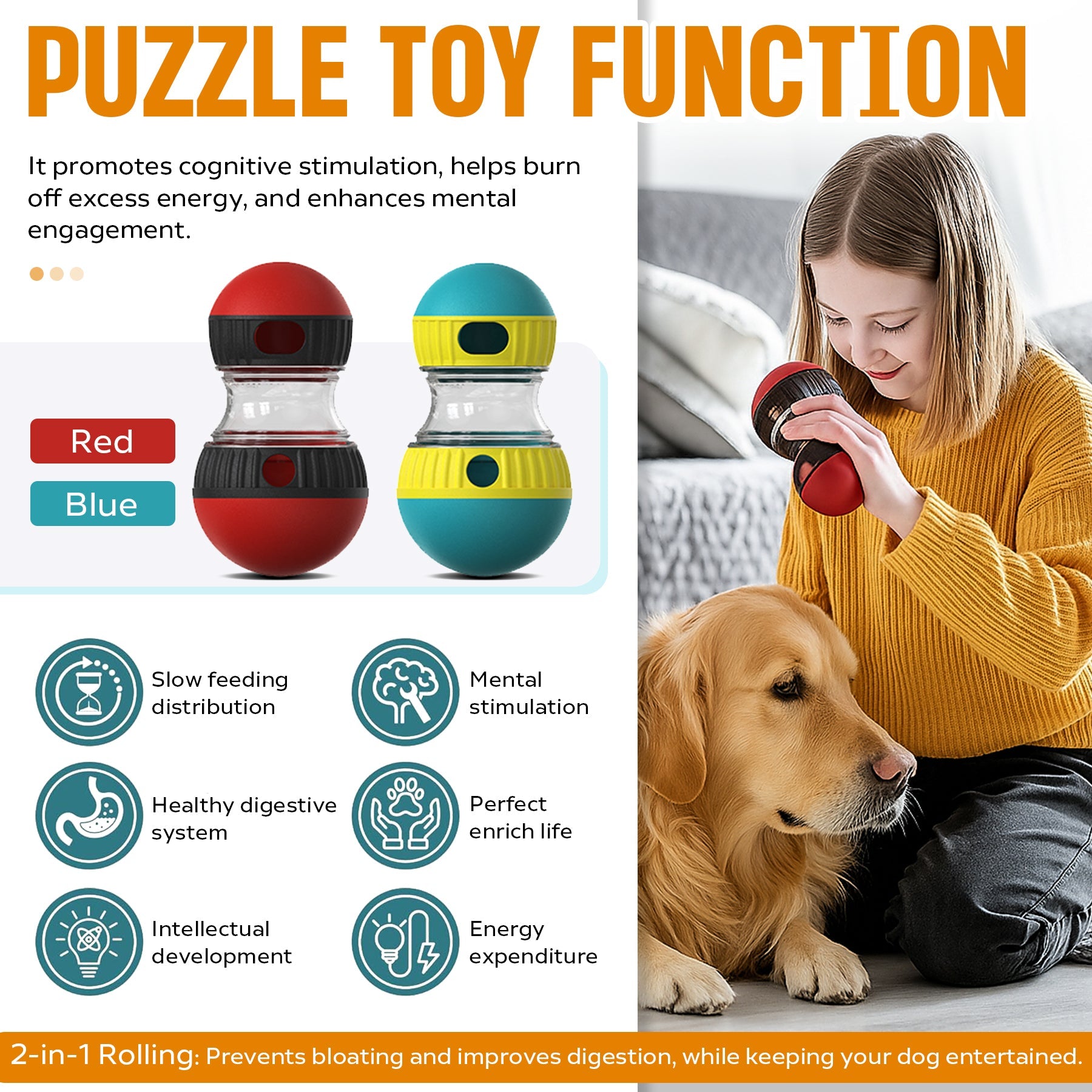 Dog Puzzle Treat Ball - Adjustable Slow Feeder Toy - Prime Essentials