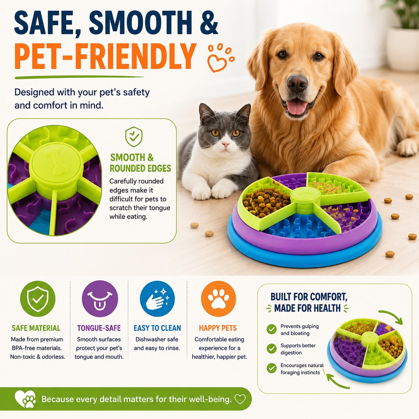 Prime Essentials 3-in-1 Slow Feeder Pet Bowl Interactive Puzzle Anti-Choking