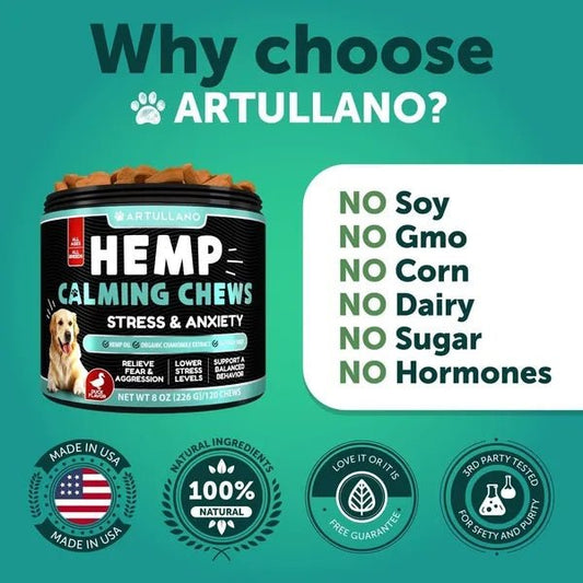 Hemp Calming Chews for Dogs - Anxiety Relief Treats - Prime Essentials